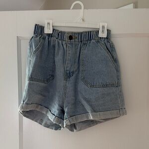 Paper Bag Waist Denim Mom Shorts